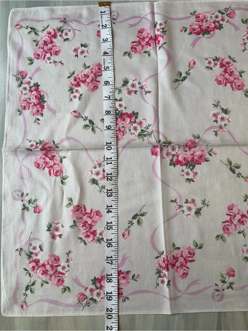 Pierre Balmain Luxury French Fashion House Scarf pink rose & ribbon floral print
